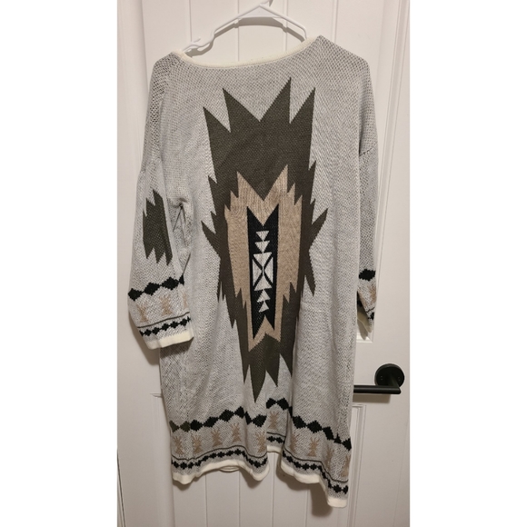 Aztec tribal long open cardigan sweater medium large - Picture 2 of 5